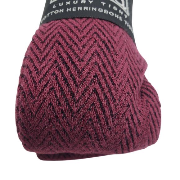 Herringbone 80% Cotton Tights Small Burgundy Wine B.ella New Pattern Cozy Warm - Picture 3 of 5